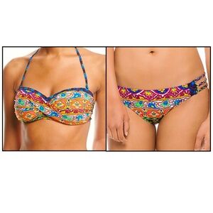 Nanette Lepore Carnaval Bikini Set! Tease Top Charmer Bottoms Size L Retail $152